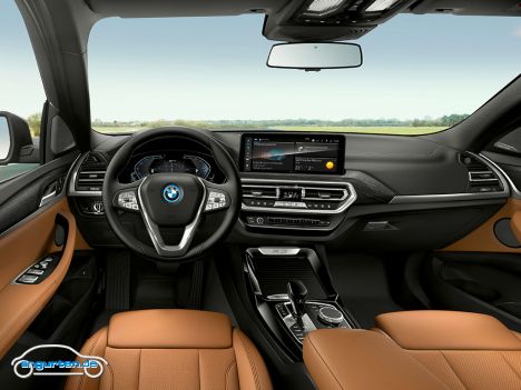 BMW X3Facelift 2021 - Der Innenraum verändert sich auch - andere Designelemente und das Infodisplay in der Mitte wird deutlich größer.